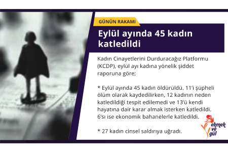 GÜNÜN RAKAMI: Eylül ayında 45 kadın katledildi